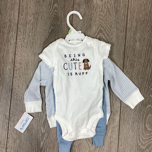 Carters NEW Baby 3 Piece 3 Month Set Full Zip Hoodie One Piece Pant Joggers Blue - Picture 2 of 7